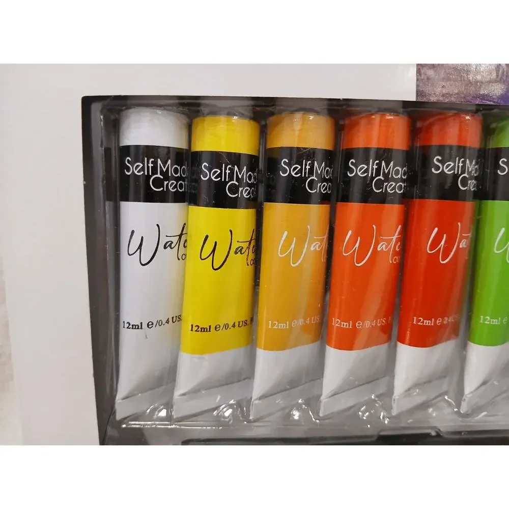 17 Pc WATERCOLOR Tubes Paint Set‎ w 4 Taklon Paint Brushes + Art Palette Value